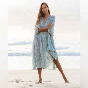 Daughters of India Kyra Midi Dress ~ Jade Green Floral Dress NWT 100% Cotton M